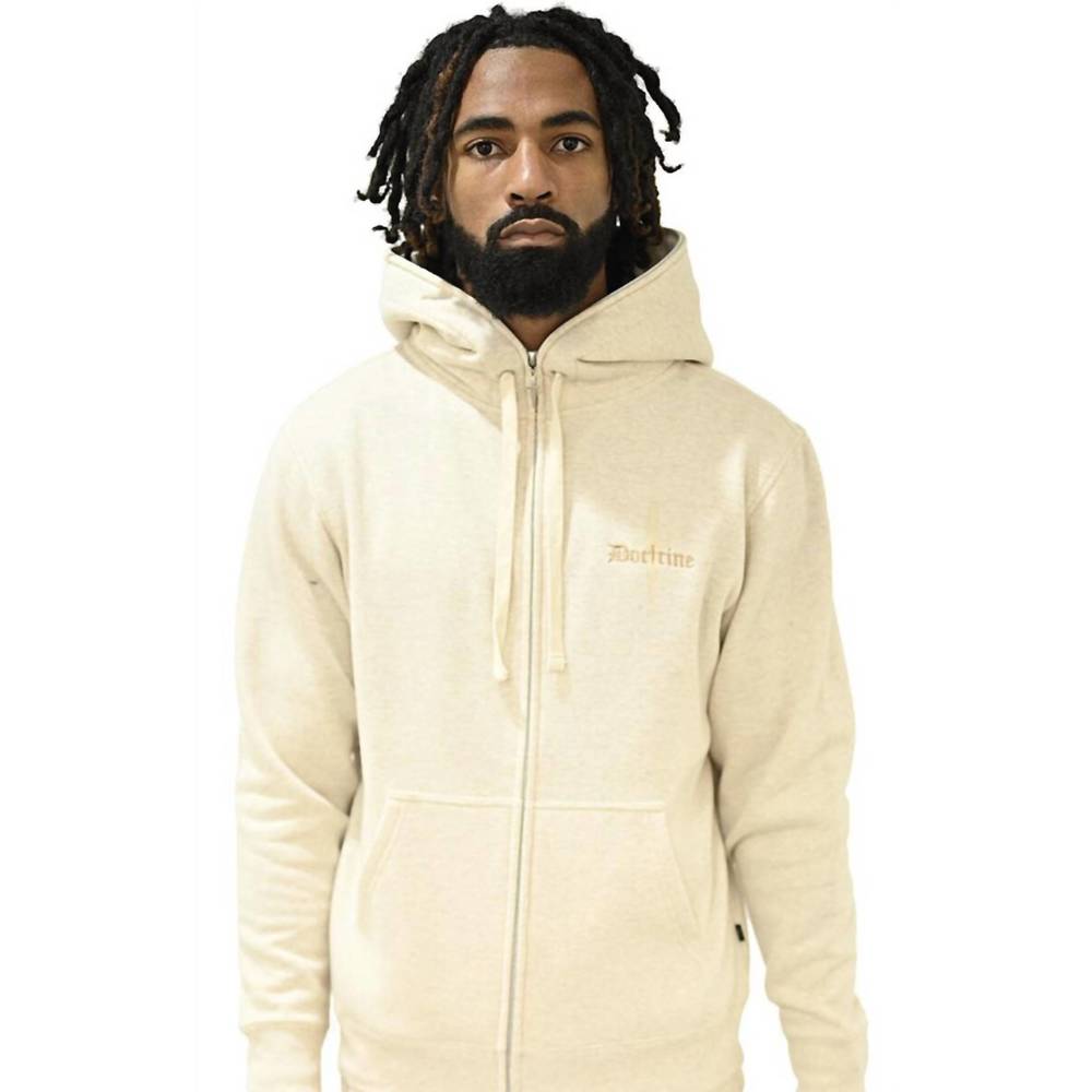 NEW DOCTRINE core facial hoodie in heather oatmeal